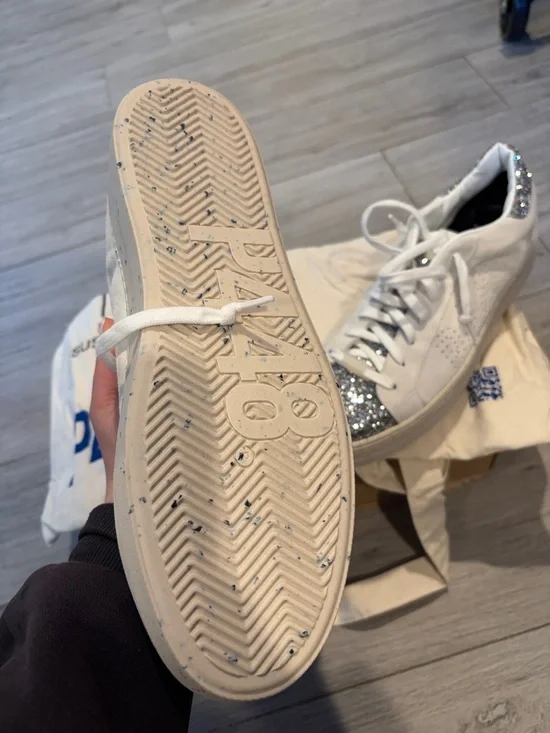 P448 Thea suede leather platform glitter sneaker new in box no lid size 11 - Picture 6 of 9